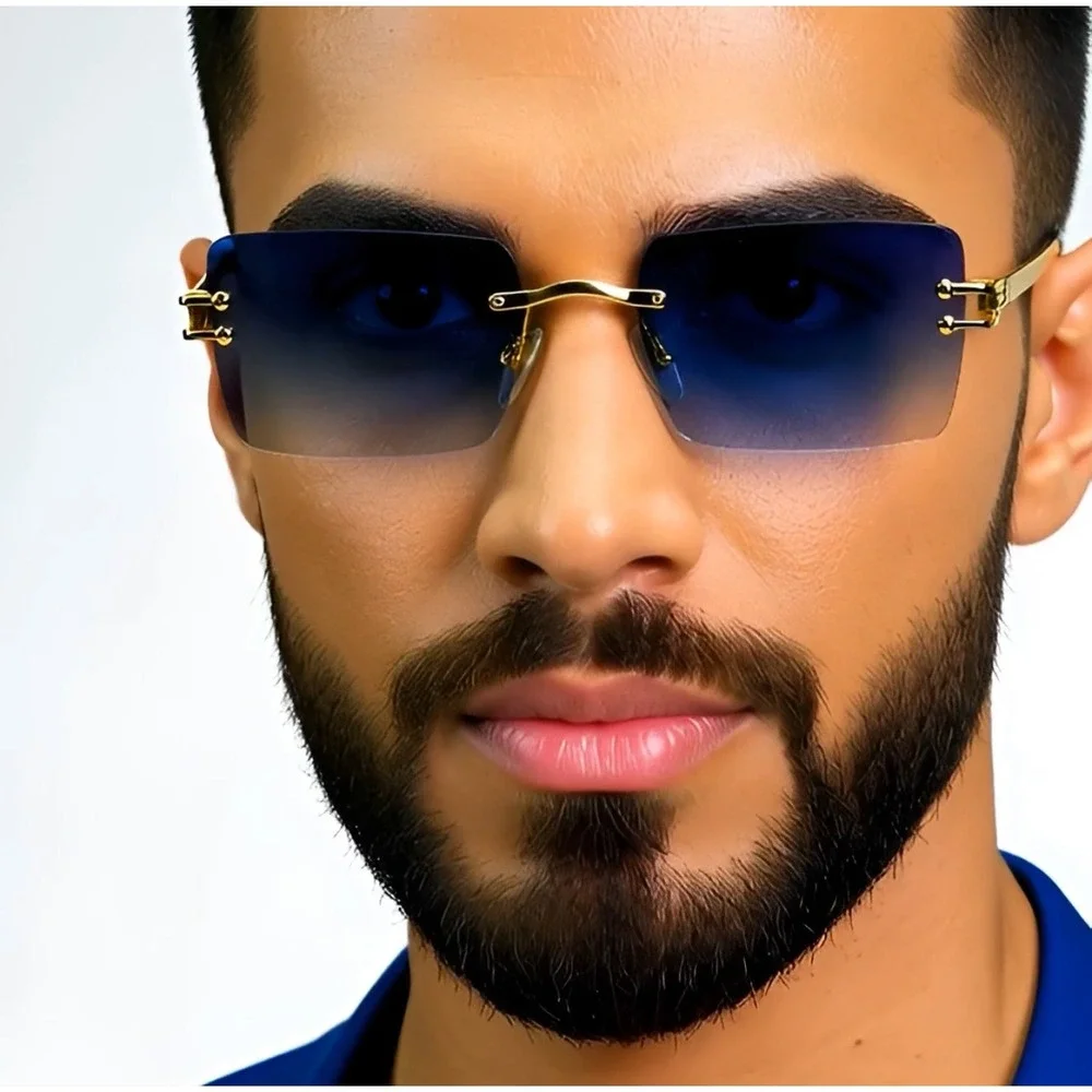 Blue Lens Gradient Sunglasses Gold Metal Frame‎ UV400 Sun Protection Metal Frame